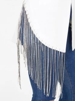 HeyYou Off White Beaded Fringe Asymmetrical Blazer