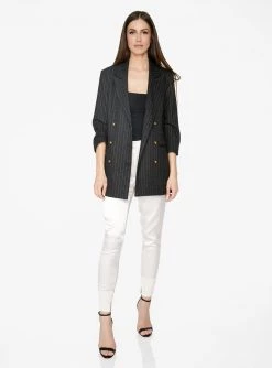 HeyYou Charcoal Double Breasted Striped Blazer