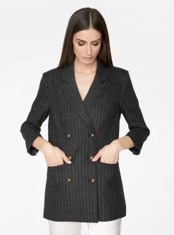 HeyYou Charcoal Double Breasted Striped Blazer