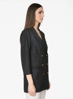 HeyYou Charcoal Double Breasted Striped Blazer
