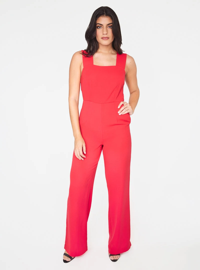 HeyYou Straight Neck Jumpsuit In Red 3 HeyYou Straight Neck Jumpsuit In Red
