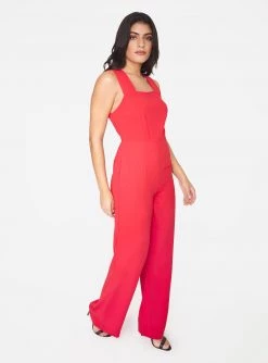 HeyYou Straight Neck Jumpsuit In Red 9 HeyYou Straight Neck Jumpsuit In Red
