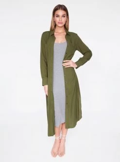 HeyYou Long Sleeve Olive Button Up Duster Dusters