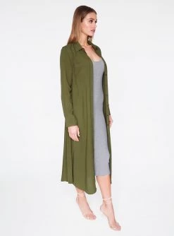 HeyYou Long Sleeve Olive Button Up Duster Dusters