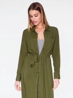 HeyYou Long Sleeve Olive Button Up Duster Dusters