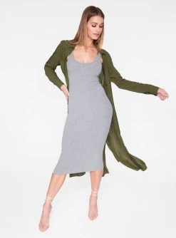 HeyYou Long Sleeve Olive Button Up Duster Dusters