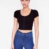 HeyYou Basic Black Snap Front Ribbed Crop Top