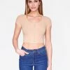 Crop Tops HeyYou Basic Sand Snap Front Ribbed Crop Top