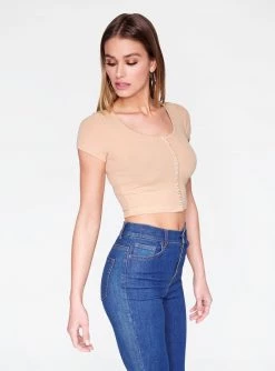Crop Tops HeyYou Basic Sand Snap Front Ribbed Crop Top