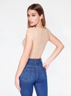 Crop Tops HeyYou Basic Sand Snap Front Ribbed Crop Top