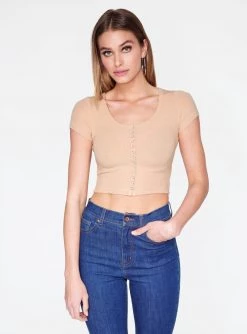 Crop Tops HeyYou Basic Sand Snap Front Ribbed Crop Top