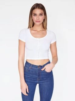 HeyYou Basic White Snap Front Ribbed Crop Top
