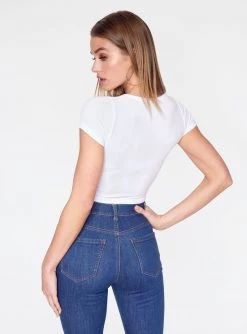 HeyYou Basic White Snap Front Ribbed Crop Top