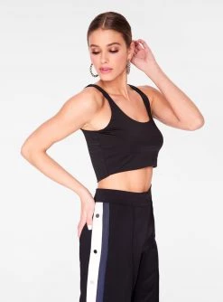 Crop Tops HeyYou Basic Black Sleek Straight Neck Crop Top