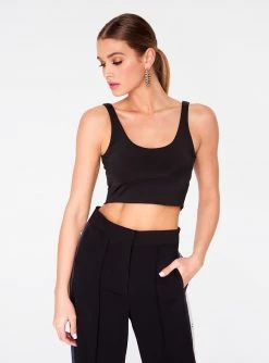 Crop Tops HeyYou Basic Black Sleek Straight Neck Crop Top