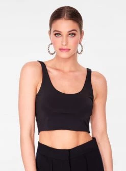 Crop Tops HeyYou Basic Black Sleek Straight Neck Crop Top