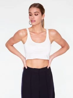 HeyYou Basic Off White Sleek Straight Neck Crop Top Crop Tops