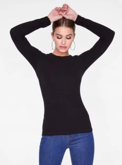 HeyYou Basic Long Sleeve Ribbed Top In Black