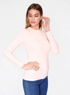 HeyYou Basic Long Sleeve Ribbed Top In Pink