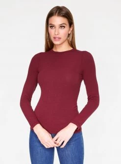 HeyYou Basic Long Sleeve Ribbed Top In Wine