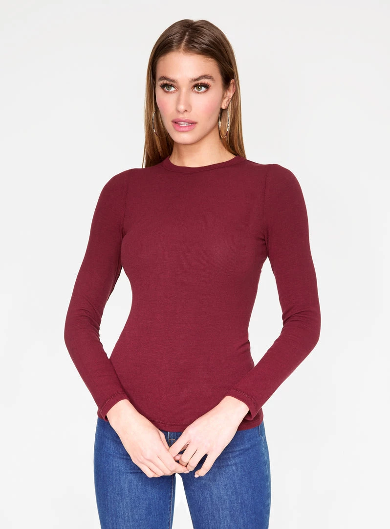 HeyYou Basic Long Sleeve Ribbed Top In Wine 3 HeyYou Basic Long Sleeve Ribbed Top In Wine