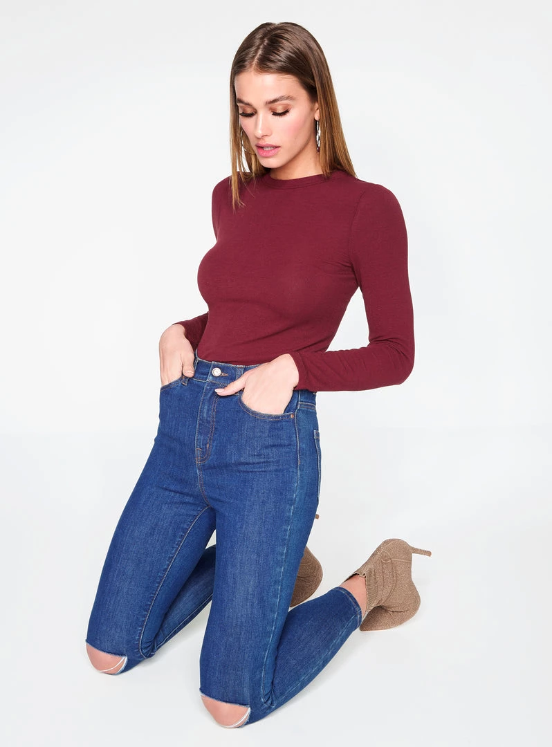 HeyYou Basic Long Sleeve Ribbed Top In Wine 7 HeyYou Basic Long Sleeve Ribbed Top In Wine