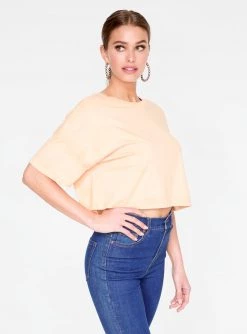 HeyYou Basic Cropped Tee In Peach Crop Tops