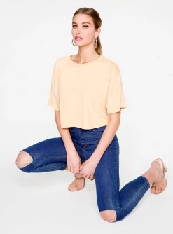 HeyYou Basic Cropped Tee In Peach Crop Tops