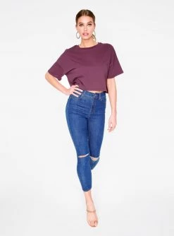 HeyYou Basic Cropped Tee In Plum