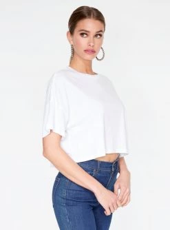 HeyYou Basic Cropped Tee In White Crop Tops