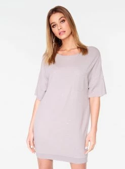 HeyYou Grey Oversized Distressed T-Shirt Dress Dresses