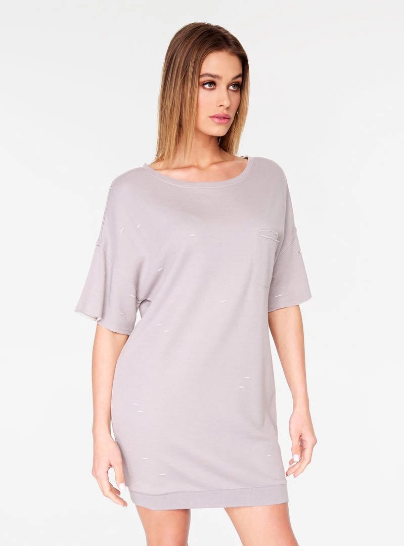 HeyYou Grey Oversized Distressed T-Shirt Dress Dresses 5 HeyYou Grey Oversized Distressed T-Shirt Dress Dresses