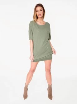 HeyYou Dresses Olive Oversized Distressed T-Shirt Dress 11 HeyYou Dresses Olive Oversized Distressed T-Shirt Dress