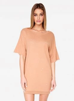 HeyYou Dresses Khaki Oversized Distressed T-Shirt Dress