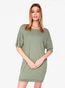 HeyYou Dresses Olive Oversized Distressed T-Shirt Dress