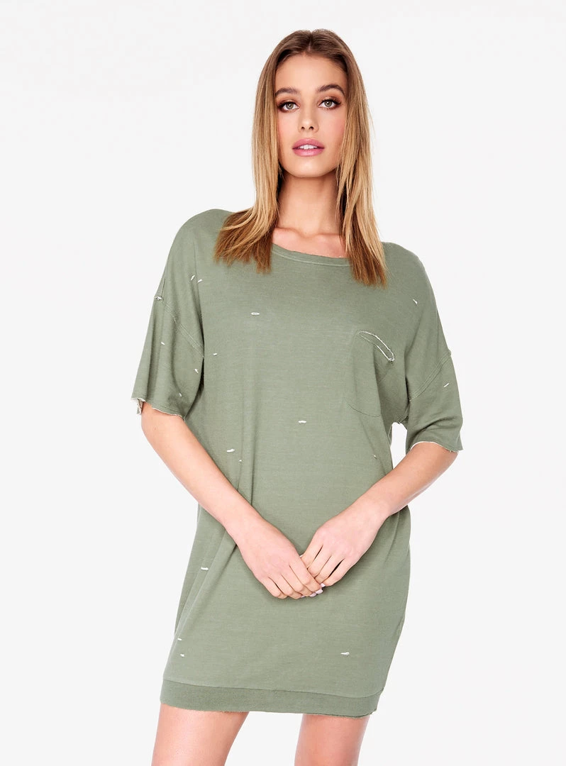 HeyYou Dresses Olive Oversized Distressed T-Shirt Dress 3 HeyYou Dresses Olive Oversized Distressed T-Shirt Dress