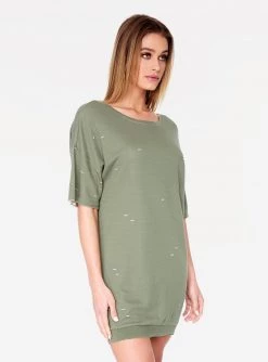 HeyYou Dresses Olive Oversized Distressed T-Shirt Dress 9 HeyYou Dresses Olive Oversized Distressed T-Shirt Dress