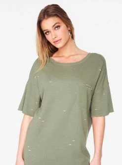 HeyYou Dresses Olive Oversized Distressed T-Shirt Dress