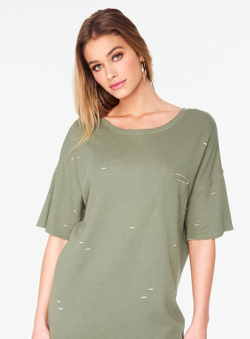 HeyYou Dresses Olive Oversized Distressed T-Shirt Dress 4 HeyYou Dresses Olive Oversized Distressed T-Shirt Dress