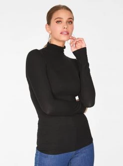 HeyYou Basic Black Ribbed Long Sleeve Turtleneck Tank Tops