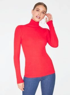 Tank Tops HeyYou Basic Red Ribbed Long Sleeve Turtleneck