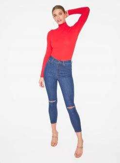Tank Tops HeyYou Basic Red Ribbed Long Sleeve Turtleneck