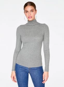 Tank Tops HeyYou Basic Heather Grey Ribbed Long Sleeve Turtleneck