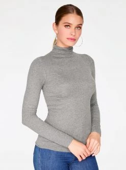 Tank Tops HeyYou Basic Heather Grey Ribbed Long Sleeve Turtleneck