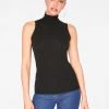 Tank Tops HeyYou Basic Black Ribbed Sleeveless Turtleneck
