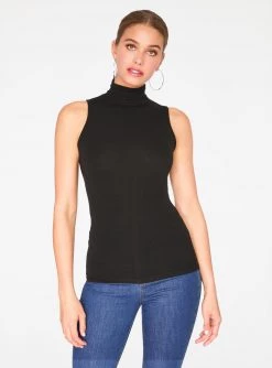 Tank Tops HeyYou Basic Black Ribbed Sleeveless Turtleneck