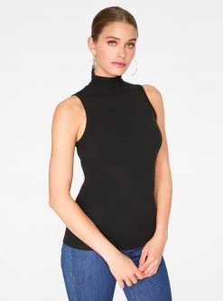 Tank Tops HeyYou Basic Black Ribbed Sleeveless Turtleneck
