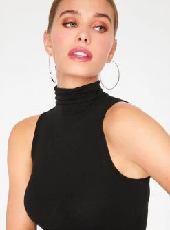 Tank Tops HeyYou Basic Black Ribbed Sleeveless Turtleneck