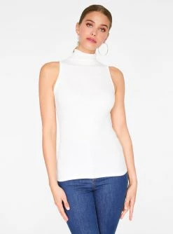 HeyYou Basic Creme Ribbed Sleeveless Turtleneck