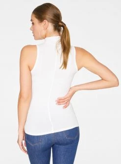 HeyYou Basic Creme Ribbed Sleeveless Turtleneck